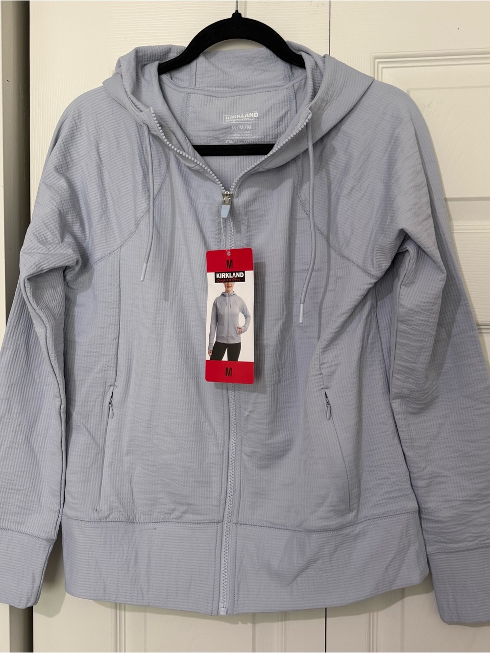 Kirkland Signature Stretch Active Full Zip Hooded Jacket, Blue, Women Medium